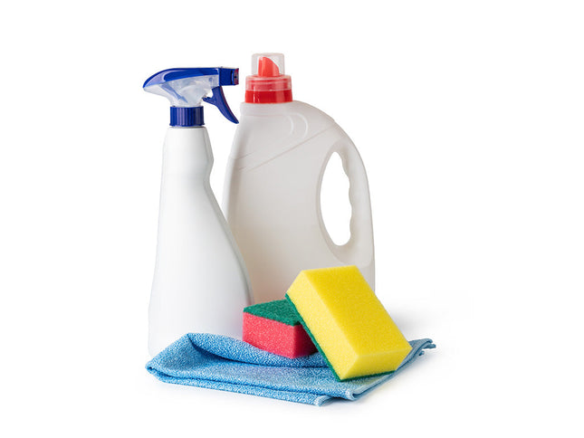 Large Bucket with cleaning bottles